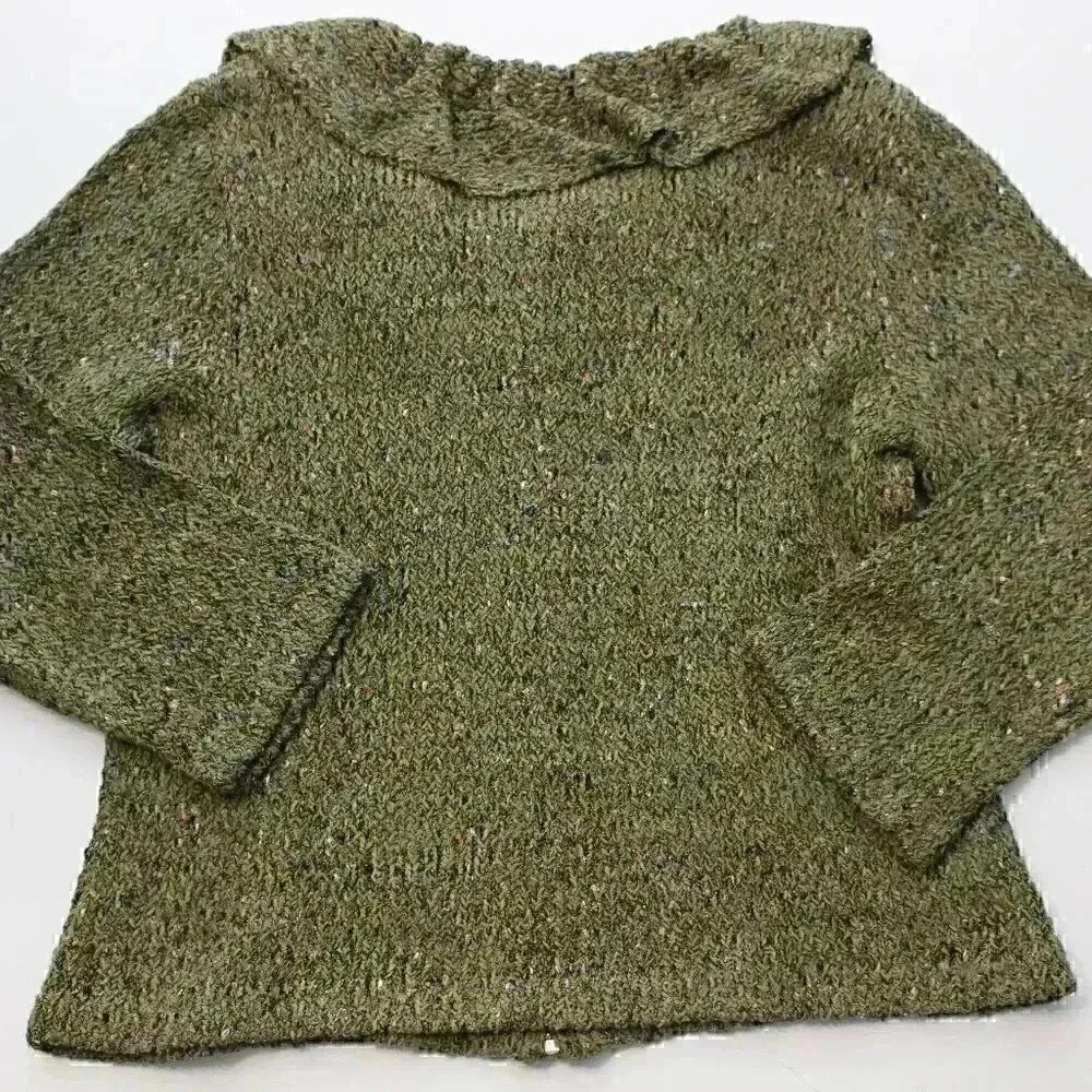 Vintage Ball of Cotton Small Marled Yarn Boho Hippie Beaded Cowl Neck Zip Jacket - Picture 8 of 16
